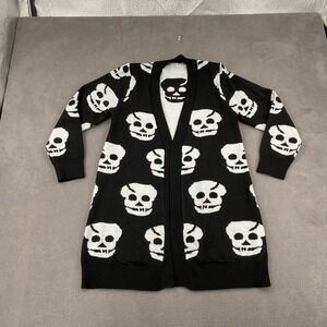 Hotouch Womens Skull Pirate Longline Cardigan Sweater Black White Small Gothic